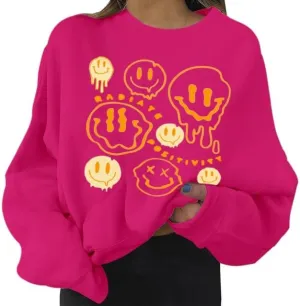 MISSACTIVER Women's Funny Graphic Oversized Sweatshirts Solid Casual Crewneck Long Sleeve Drop Shoulder Fleece Pullover Top