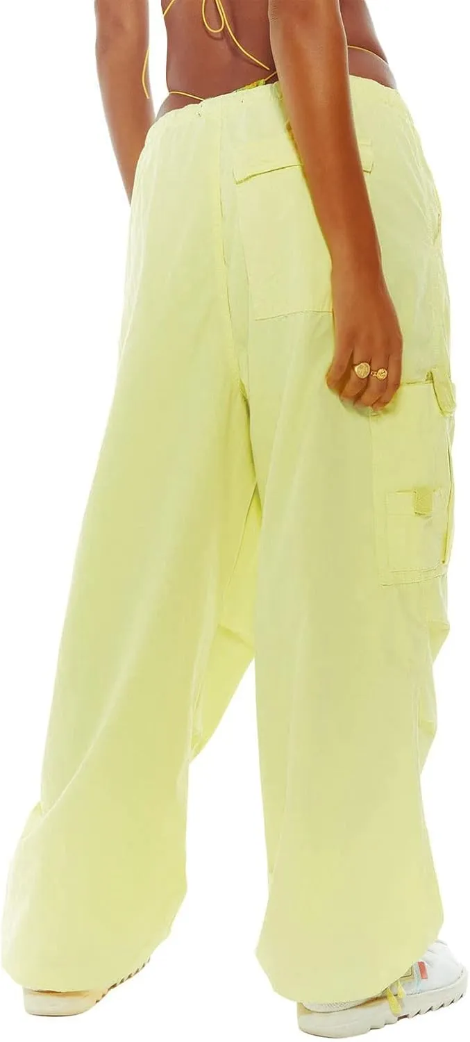 Miyaomn Women's Baggy Low Waist Parachute Cargo Pants Solid Casual Drawstring Adjustable Bottom Joggers Trousers with Pockets
