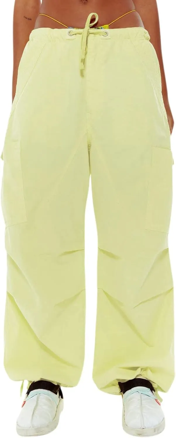 Miyaomn Women's Baggy Low Waist Parachute Cargo Pants Solid Casual Drawstring Adjustable Bottom Joggers Trousers with Pockets