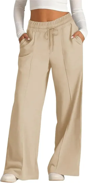 Miyaomn Womens Sweatpants Wide Leg High Waist Lounge Pants Front Pleated Drawstring Gym Workout Sports Casual Travel Trousers
