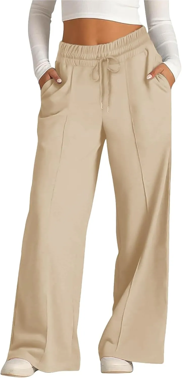 Miyaomn Womens Sweatpants Wide Leg High Waist Lounge Pants Front Pleated Drawstring Gym Workout Sports Casual Travel Trousers