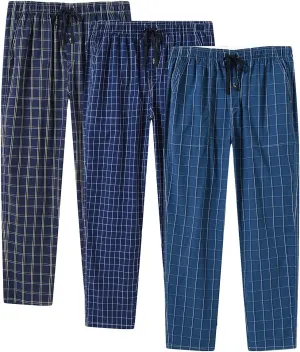 MoFiz Men's Pajama Bottom Pants Sleepwear Lounging Relaxed House PJS Pants with Drawstring Button Fly 3-Pack