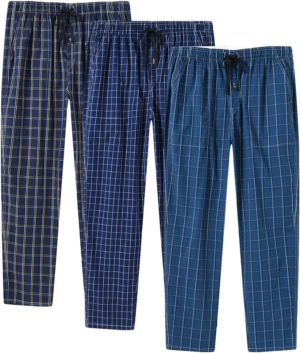MoFiz Men's Pajama Bottom Pants Sleepwear Lounging Relaxed House PJS Pants with Drawstring Button Fly 3-Pack