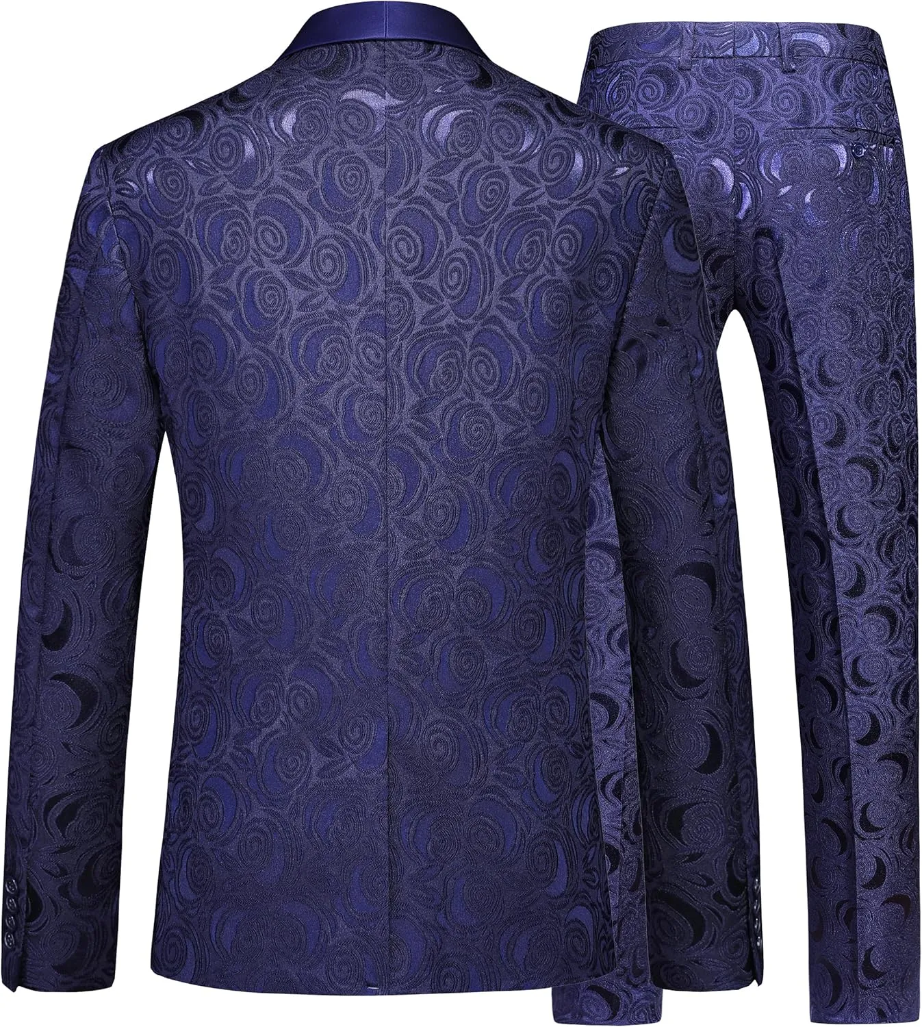 MOGU Mens 3-Piece Slim Fit Suit Set Floral Tuxedo with Shawl Lapel One-Button Blazer Vest Elastic Waist Pants Party Outfit