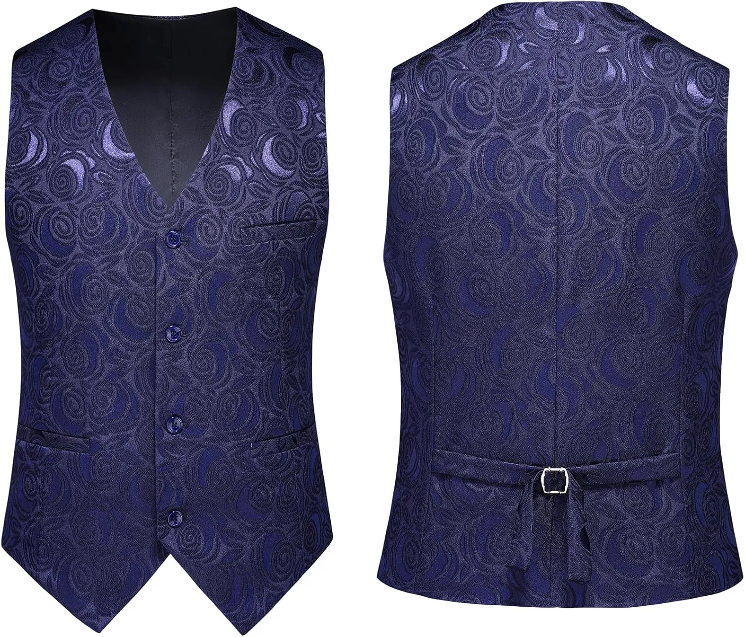 MOGU Mens 3-Piece Slim Fit Suit Set Floral Tuxedo with Shawl Lapel One-Button Blazer Vest Elastic Waist Pants Party Outfit