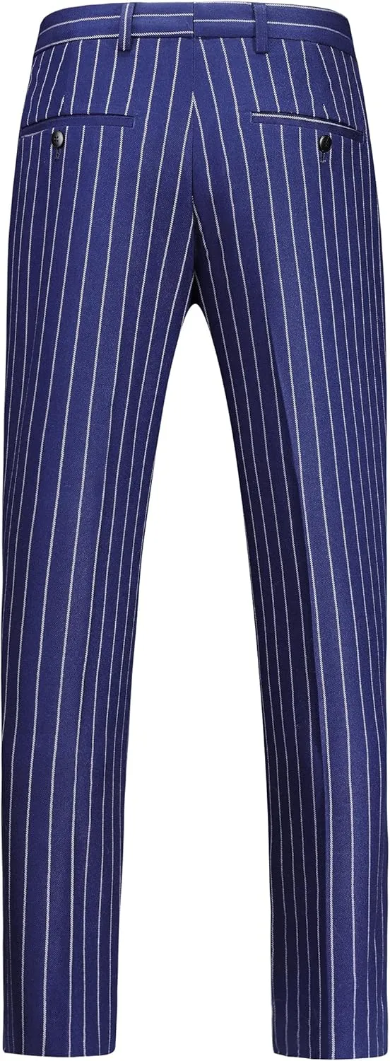 MOGU Mens Striped Slim Fit Dress Pants  Adjustable Elastic Waist Pinstripe Suit Trousers, Business Casual Slacks