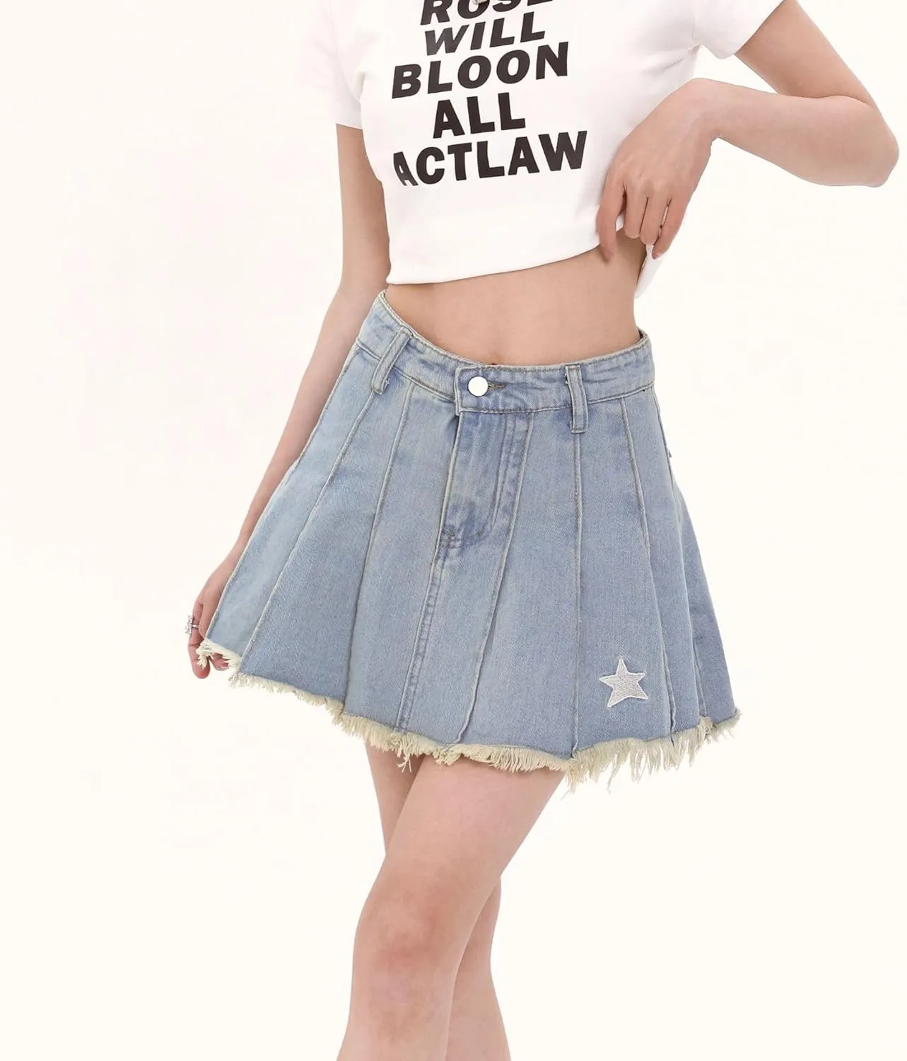 MOLERFO Women's Y2K Mini Skirt High Waisted Ruffle A Line Denim Pleated Skirt Sexy Bodycon Casual Short Skirts Streetwear (Blue,Small)