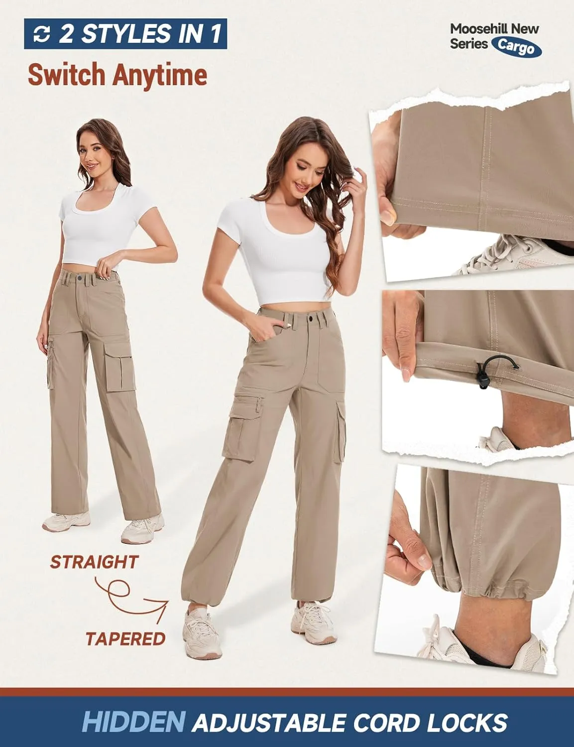Moosehill Cargo Hiking Pants Women High Waisted Water Resistance Baggy Stretch Work Casual Travel Streetwear