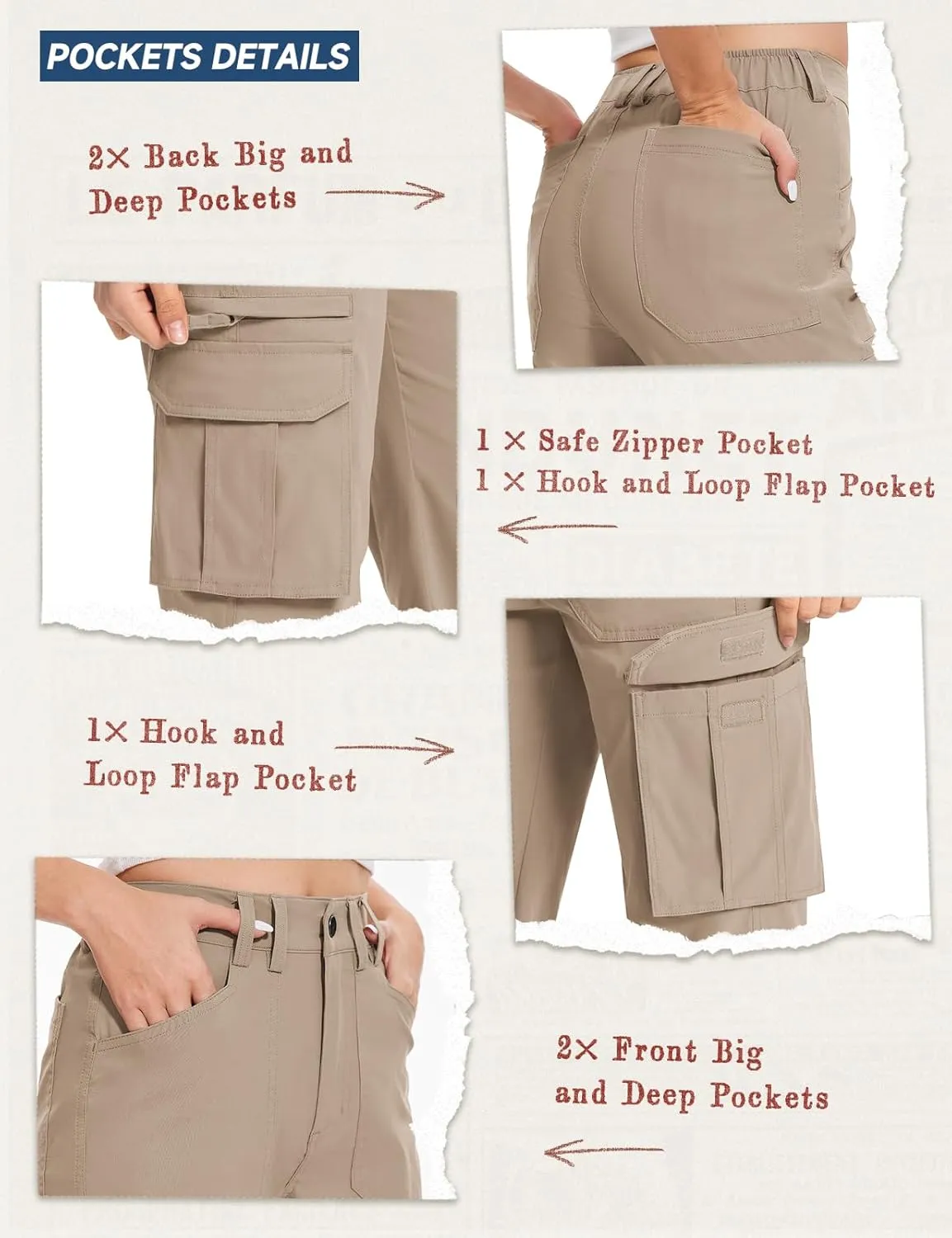 Moosehill Cargo Hiking Pants Women High Waisted Water Resistance Baggy Stretch Work Casual Travel Streetwear