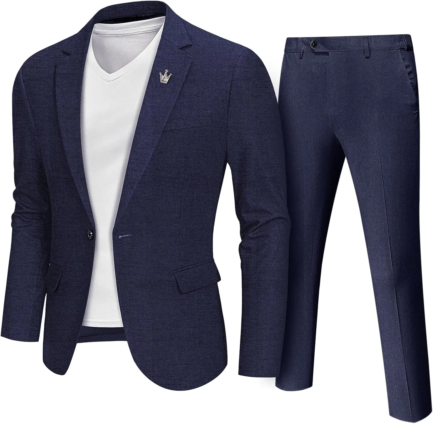 MrSure Mens 2 Piece Regular Fit Linen Suit, Casual Blazer Pants Set, Lightweight Jacket Trouser for Wedding Prom