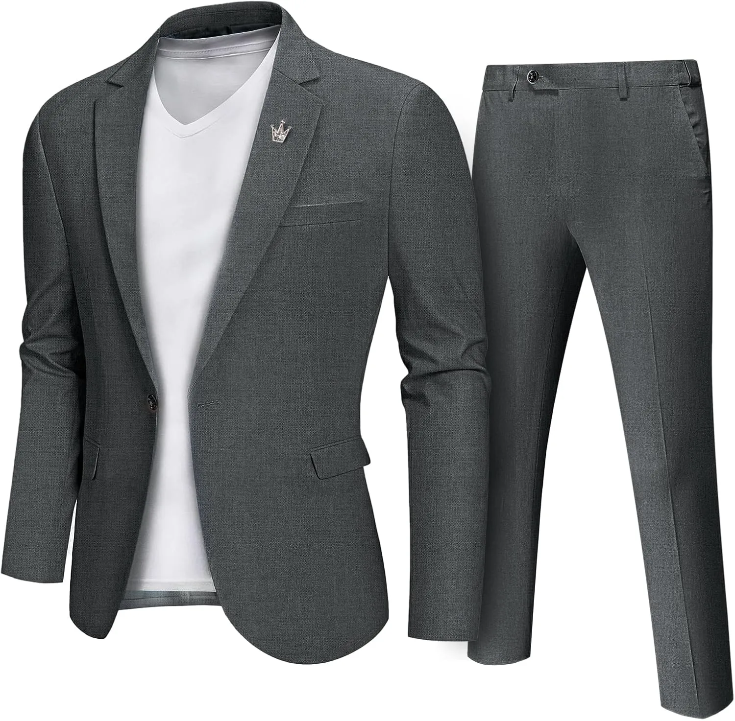 MrSure Mens 2 Piece Regular Fit Linen Suit, Casual Blazer Pants Set, Lightweight Jacket Trouser for Wedding Prom