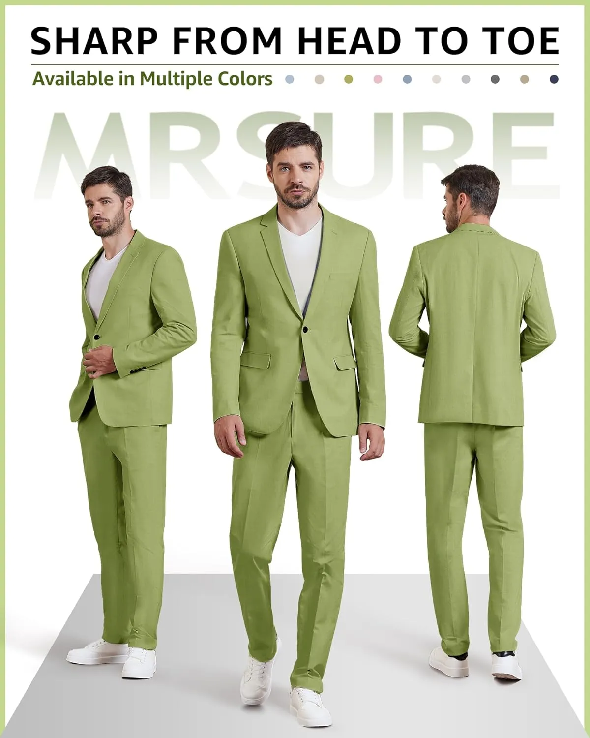 MrSure Mens 2 Piece Regular Fit Linen Suit, Casual Blazer Pants Set, Lightweight Jacket Trouser for Wedding Prom