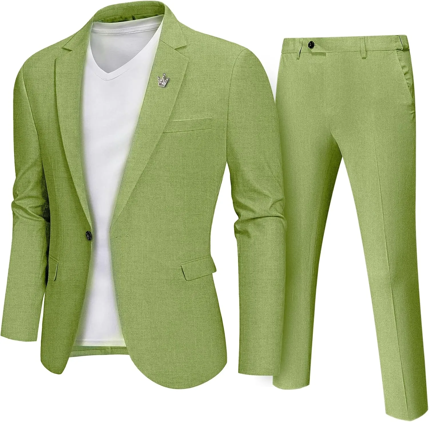 MrSure Mens 2 Piece Regular Fit Linen Suit, Casual Blazer Pants Set, Lightweight Jacket Trouser for Wedding Prom