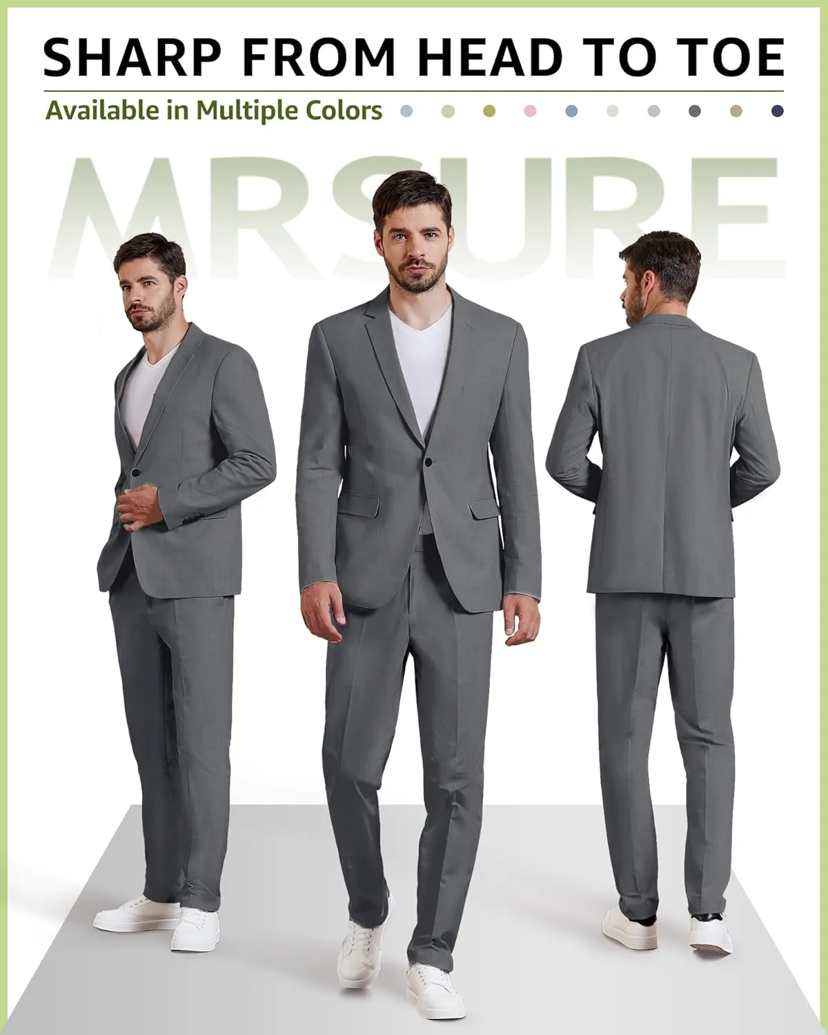 MrSure Mens 2 Piece Regular Fit Linen Suit, Casual Blazer Pants Set, Lightweight Jacket Trouser for Wedding Prom