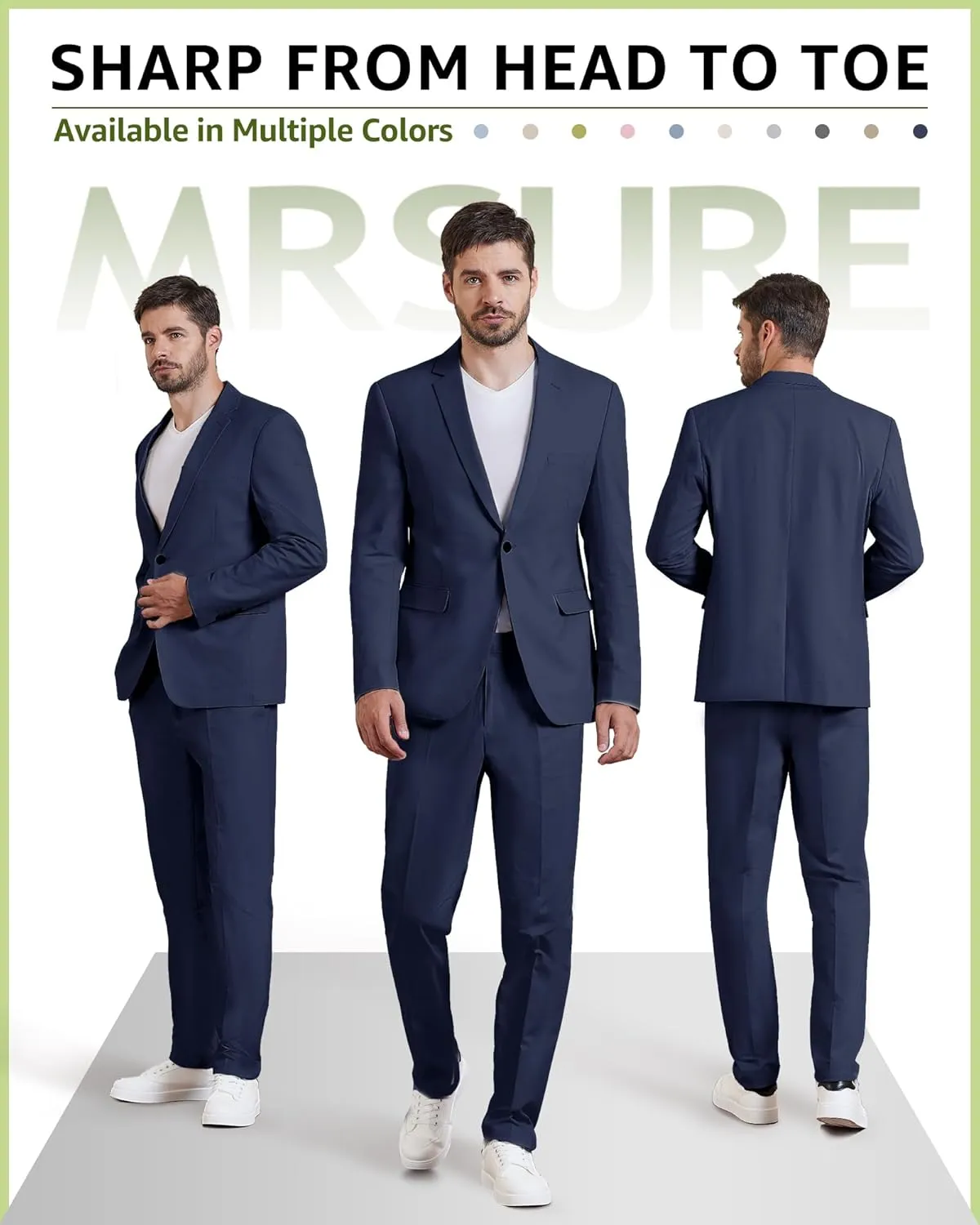 MrSure Mens 2 Piece Regular Fit Linen Suit, Casual Blazer Pants Set, Lightweight Jacket Trouser for Wedding Prom