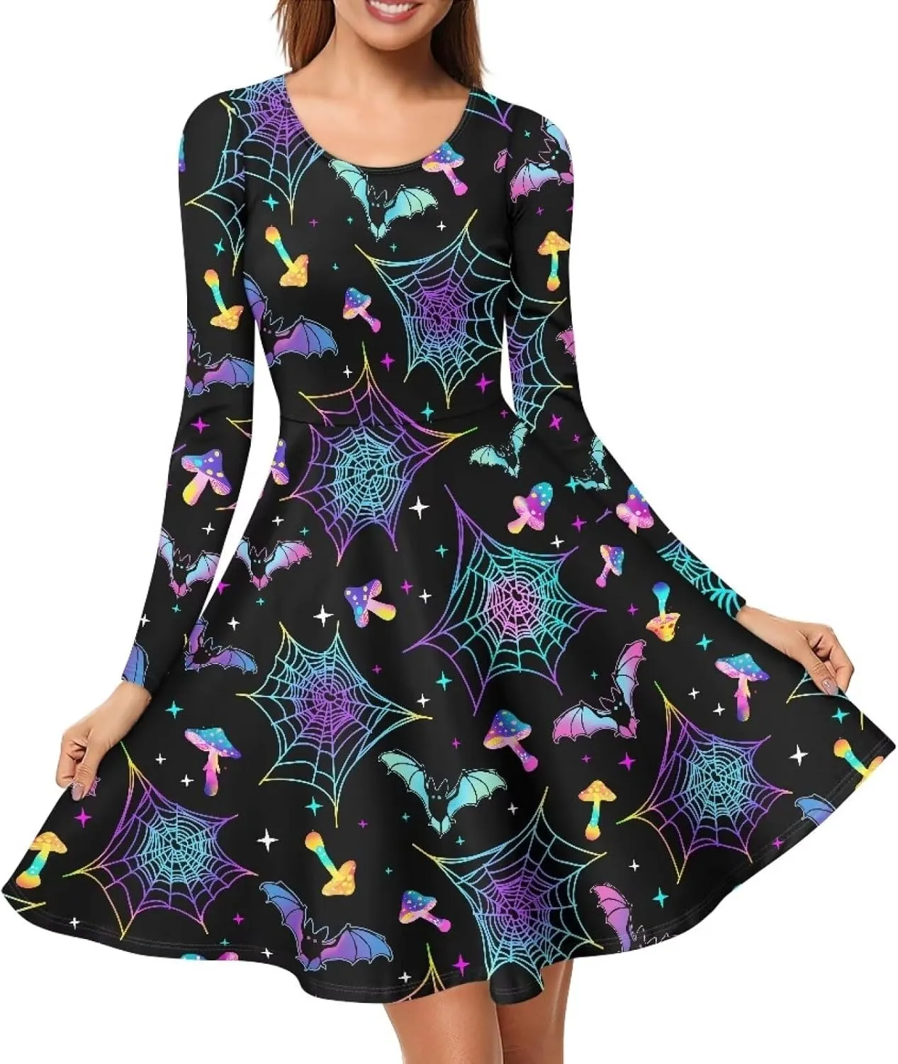 Mumeson Women's Casual Dresses Long Sleeve Round Neck Midi Dress Elegant Swing Maxi Dresses S-4XL