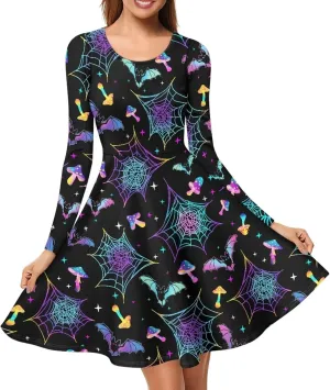 Mumeson Women's Casual Dresses Long Sleeve Round Neck Midi Dress Elegant Swing Maxi Dresses S-4XL
