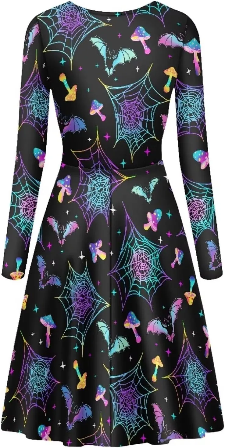 Mumeson Women's Casual Dresses Long Sleeve Round Neck Midi Dress Elegant Swing Maxi Dresses S-4XL