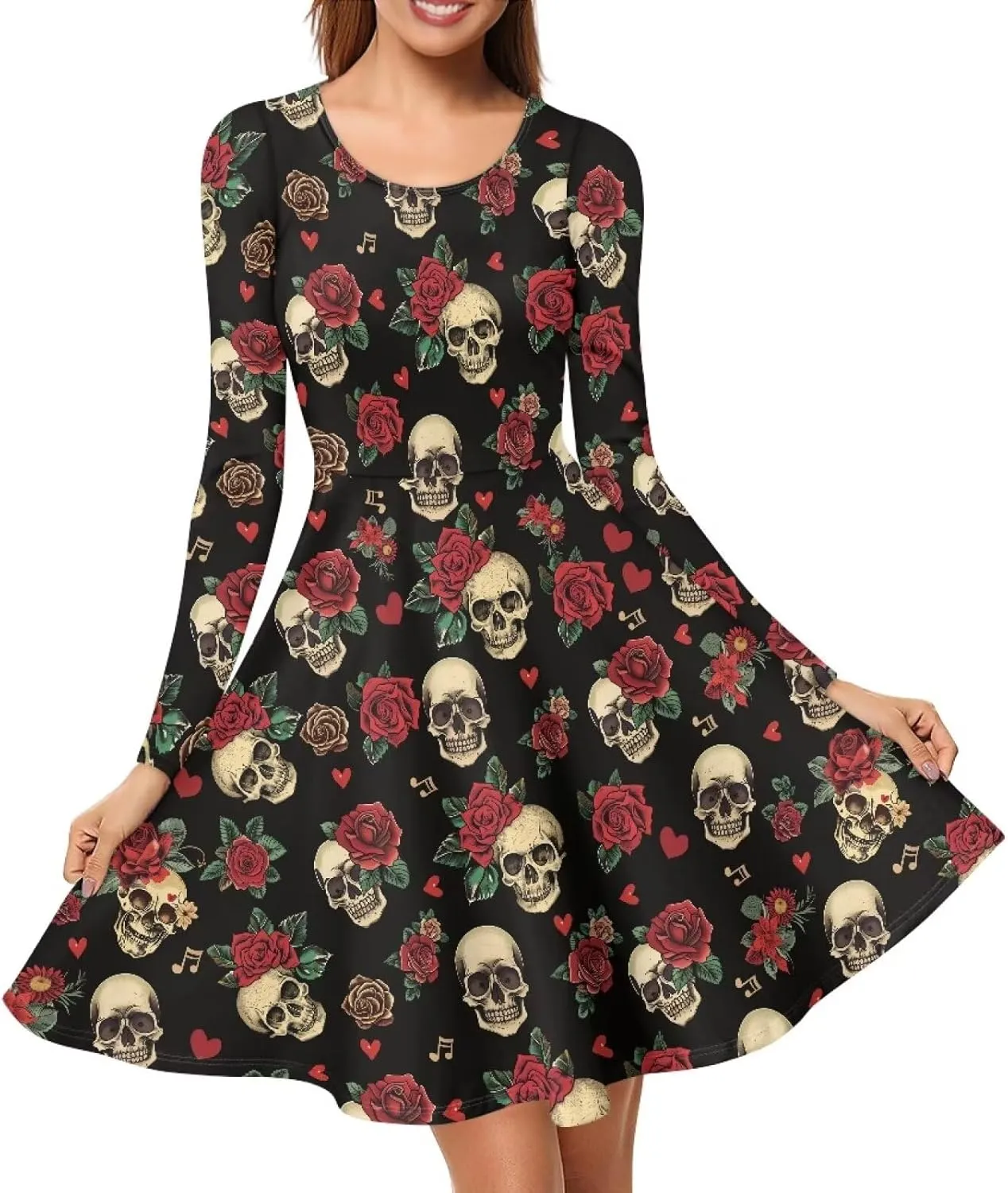 Mumeson Women's Casual Dresses Long Sleeve Round Neck Midi Dress Elegant Swing Maxi Dresses S-4XL