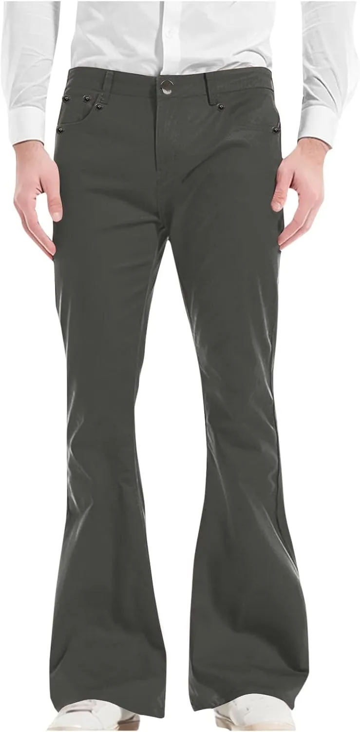 Muscularfit Men's Pants Slim Fit Stretch Fashion Chino Bell Bottom Flares Pants Causal Vintage Zipper Button Autumn Trousers