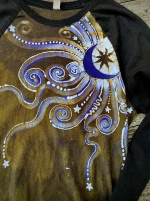 Mustard & Purple Moonbeams Black Raglan Long Sleeve Batik Top by Batikwalla