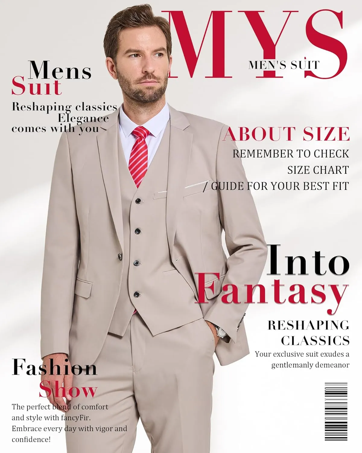 MY'S Men's Blazer Vest Pants Set, One Button Jacket Waistcoat and Trousers, Solid Party Wedding Dress