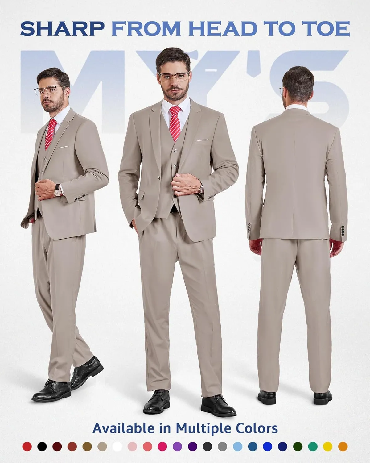 MY'S Men's Blazer Vest Pants Set, One Button Jacket Waistcoat and Trousers, Solid Party Wedding Dress