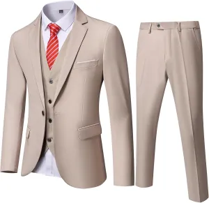 MY'S Men's Blazer Vest Pants Set, One Button Jacket Waistcoat and Trousers, Solid Party Wedding Dress