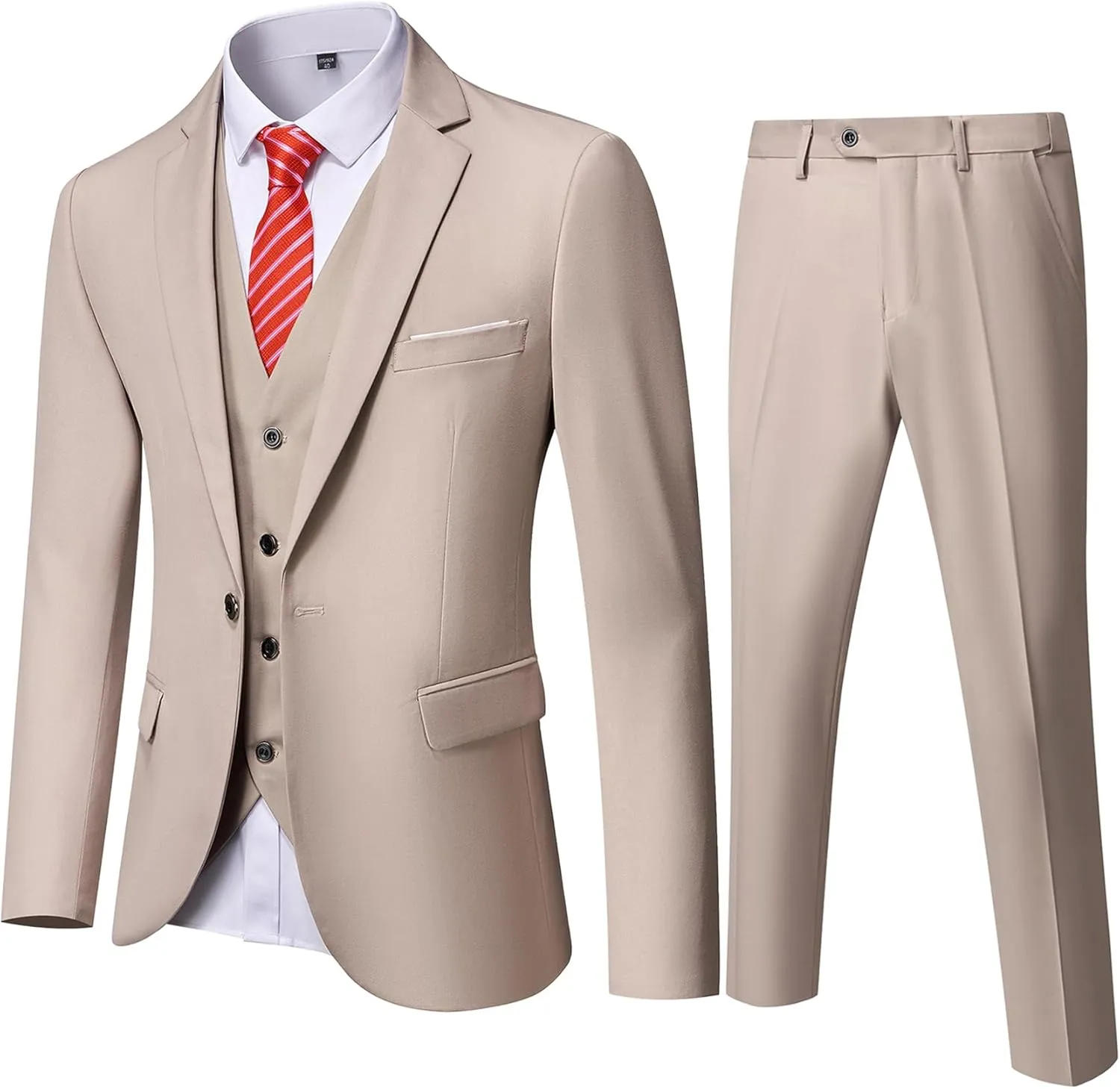MY'S Men's Blazer Vest Pants Set, One Button Jacket Waistcoat and Trousers, Solid Party Wedding Dress