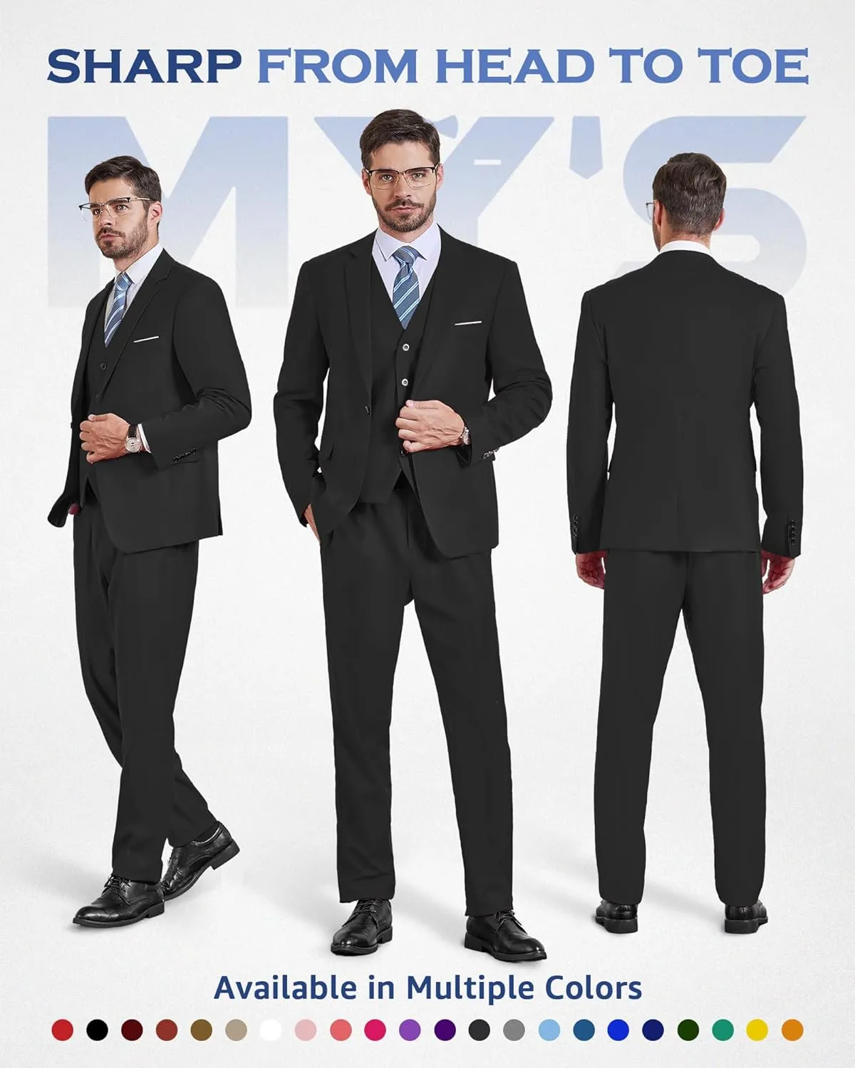 MY'S Men's Blazer Vest Pants Set, One Button Jacket Waistcoat and Trousers, Solid Party Wedding Dress