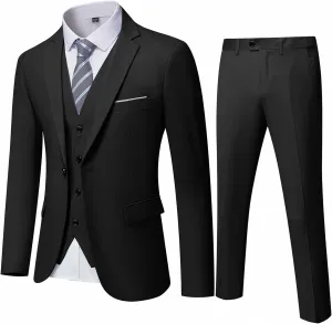 MY'S Men's Blazer Vest Pants Set, One Button Jacket Waistcoat and Trousers, Solid Party Wedding Dress