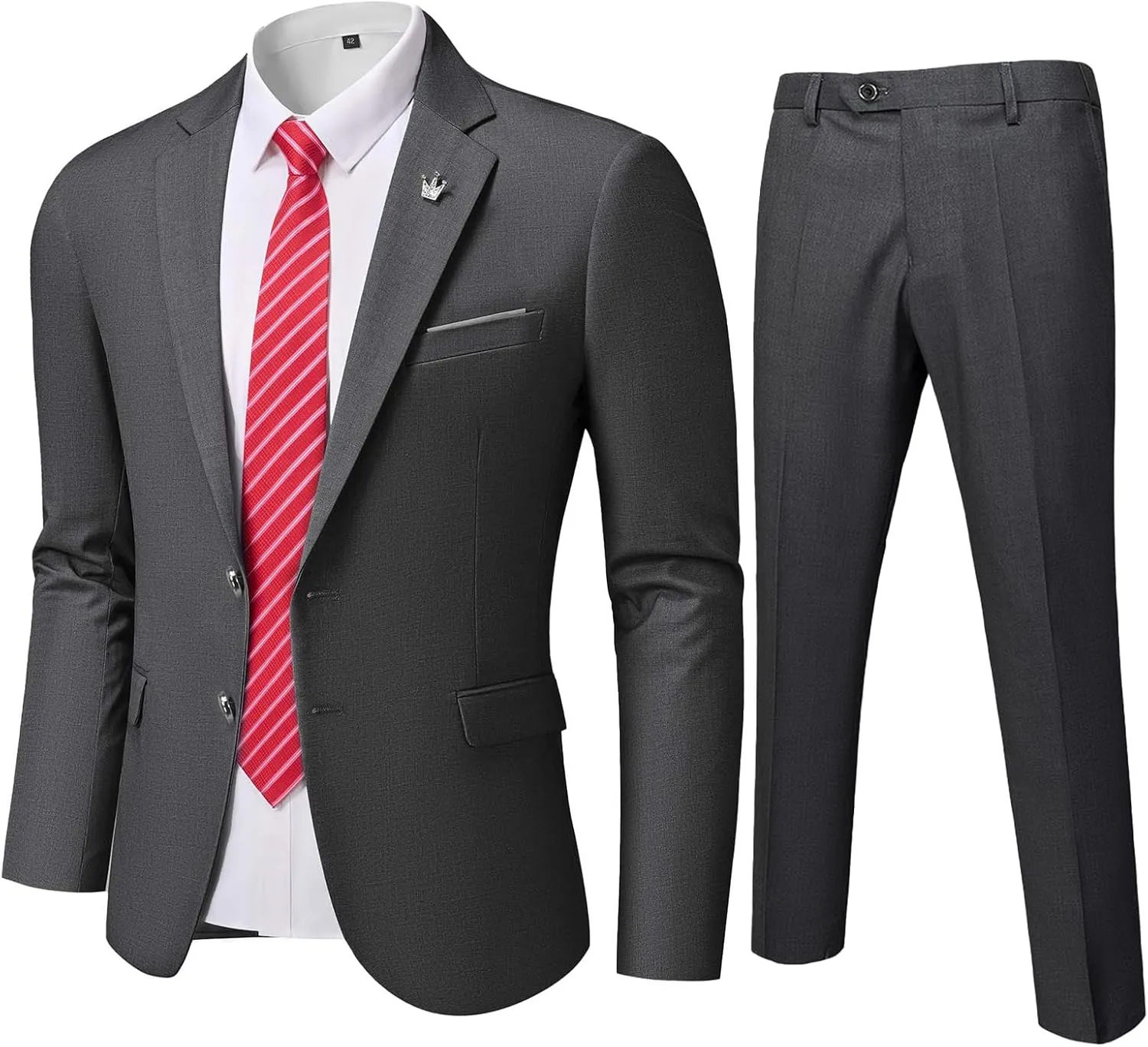 MY'S Men's Slim Fit 2 Piece Two Button Suit, Notch Lapel Jacket Pants Set with Tie, Solid Party Wedding Dress Blazer