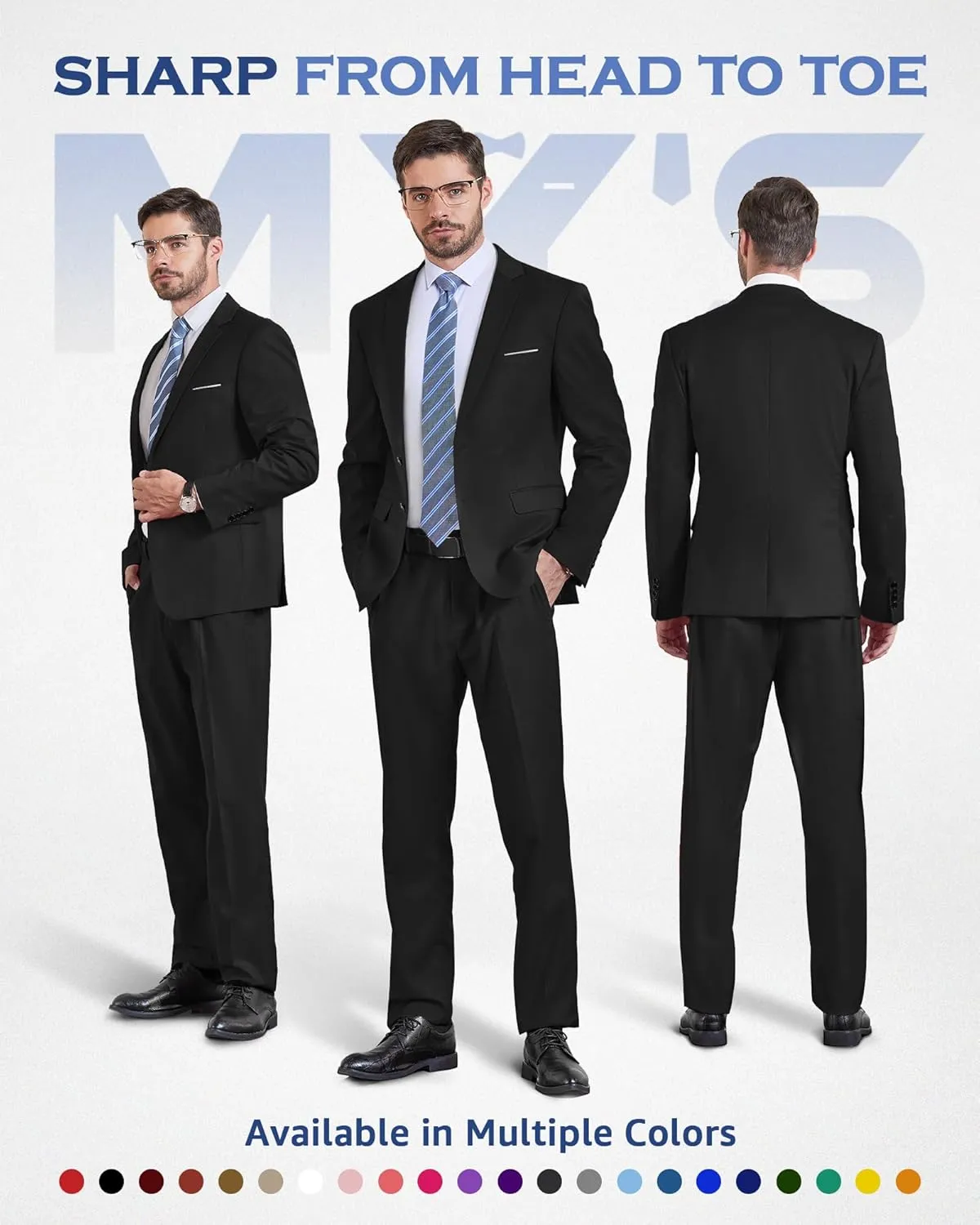 MY'S Men's Slim Fit 2 Piece Two Button Suit, Notch Lapel Jacket Pants Set with Tie, Solid Party Wedding Dress Blazer