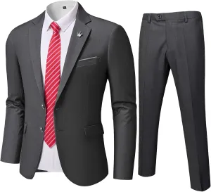 MY'S Men's Slim Fit 2 Piece Two Button Suit, Notch Lapel Jacket Pants Set with Tie, Solid Party Wedding Dress Blazer
