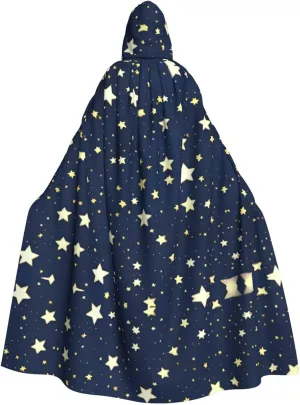 Navy Blue Sky And Star Print Men Hooded Cloak,Wizard Hooded Robe,Witch Cape Cosplay Costume Halloween Party Capes