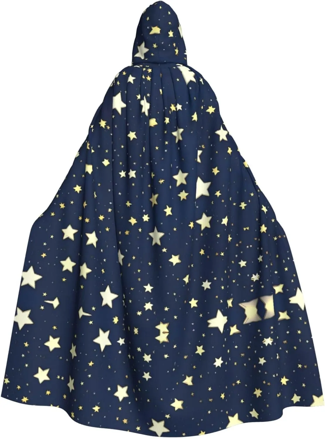 Navy Blue Sky And Star Print Men Hooded Cloak,Wizard Hooded Robe,Witch Cape Cosplay Costume Halloween Party Capes