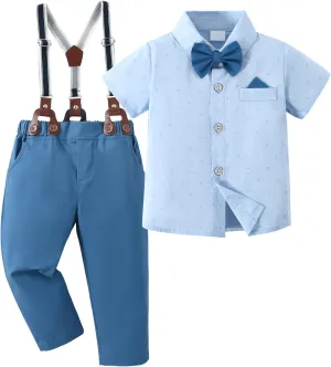 nilikastta Toddler Boy Outfit Boy Suit Boy Dress Shirt with Bowtie/Suspender Pants Gentleman Wedding Outfits 1-10 Years
