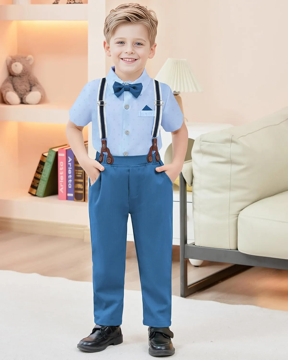 nilikastta Toddler Boy Outfit Boy Suit Boy Dress Shirt with Bowtie/Suspender Pants Gentleman Wedding Outfits 1-10 Years