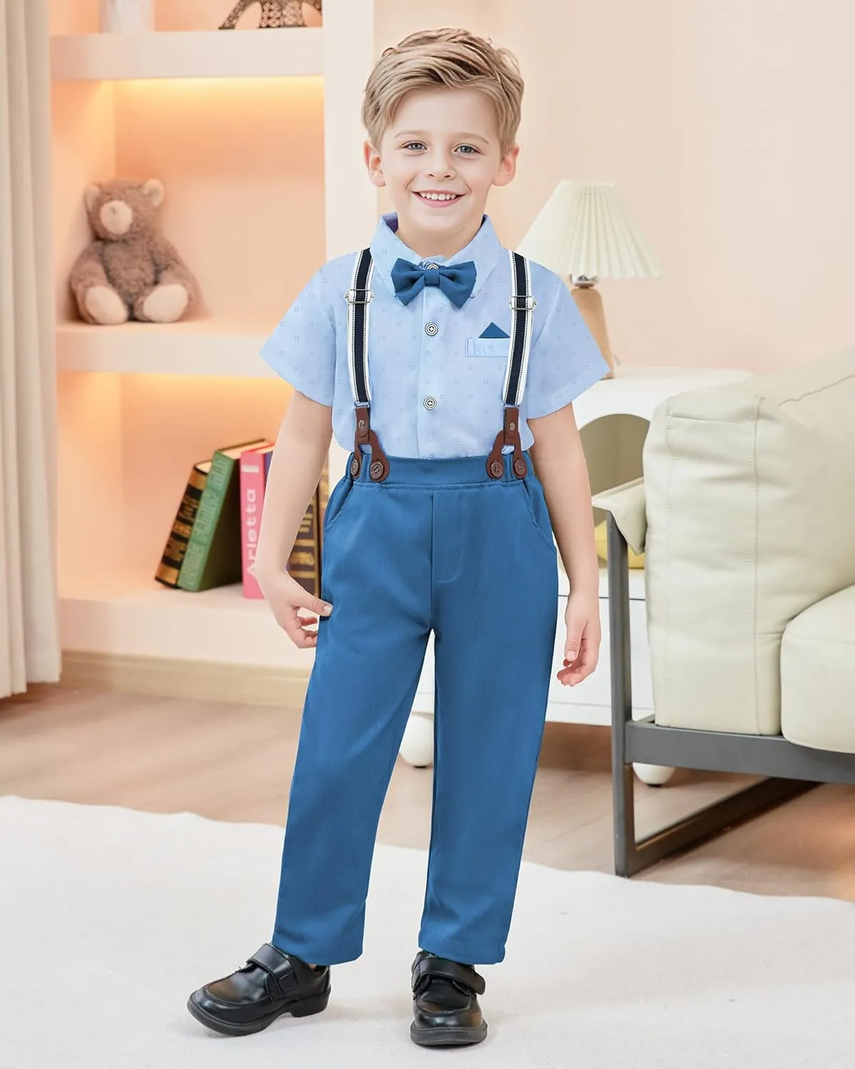 nilikastta Toddler Boy Outfit Boy Suit Boy Dress Shirt with Bowtie/Suspender Pants Gentleman Wedding Outfits 1-10 Years
