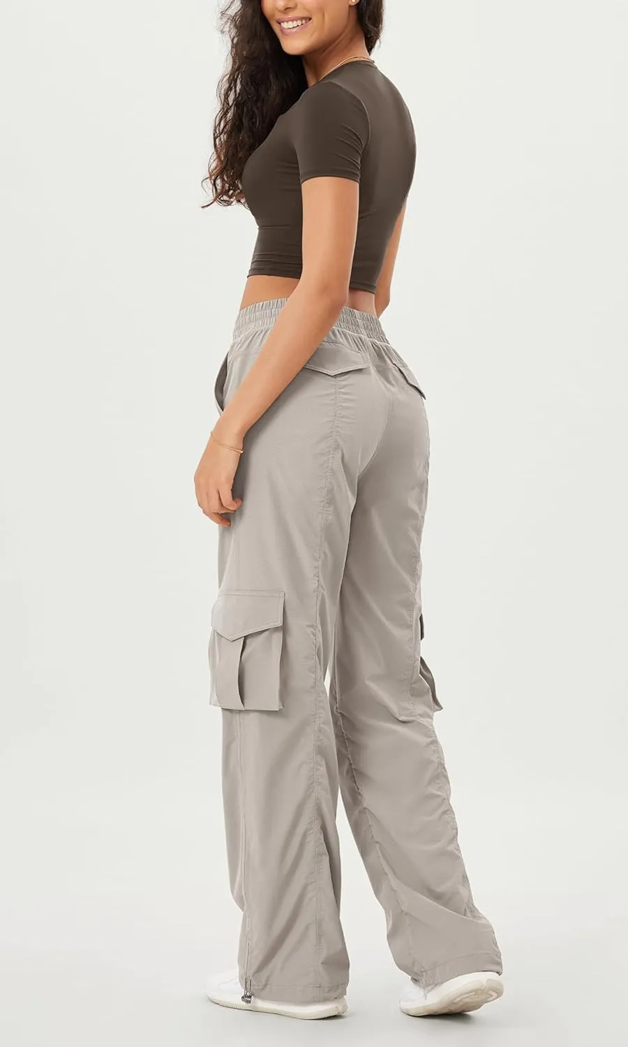 ODODOS Stretch Woven Relaxed Cargo Pants for Women Cinchable Hems Lightweight Casual Sweatpants with Pockets