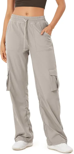 ODODOS Stretch Woven Relaxed Cargo Pants for Women Cinchable Hems Lightweight Casual Sweatpants with Pockets