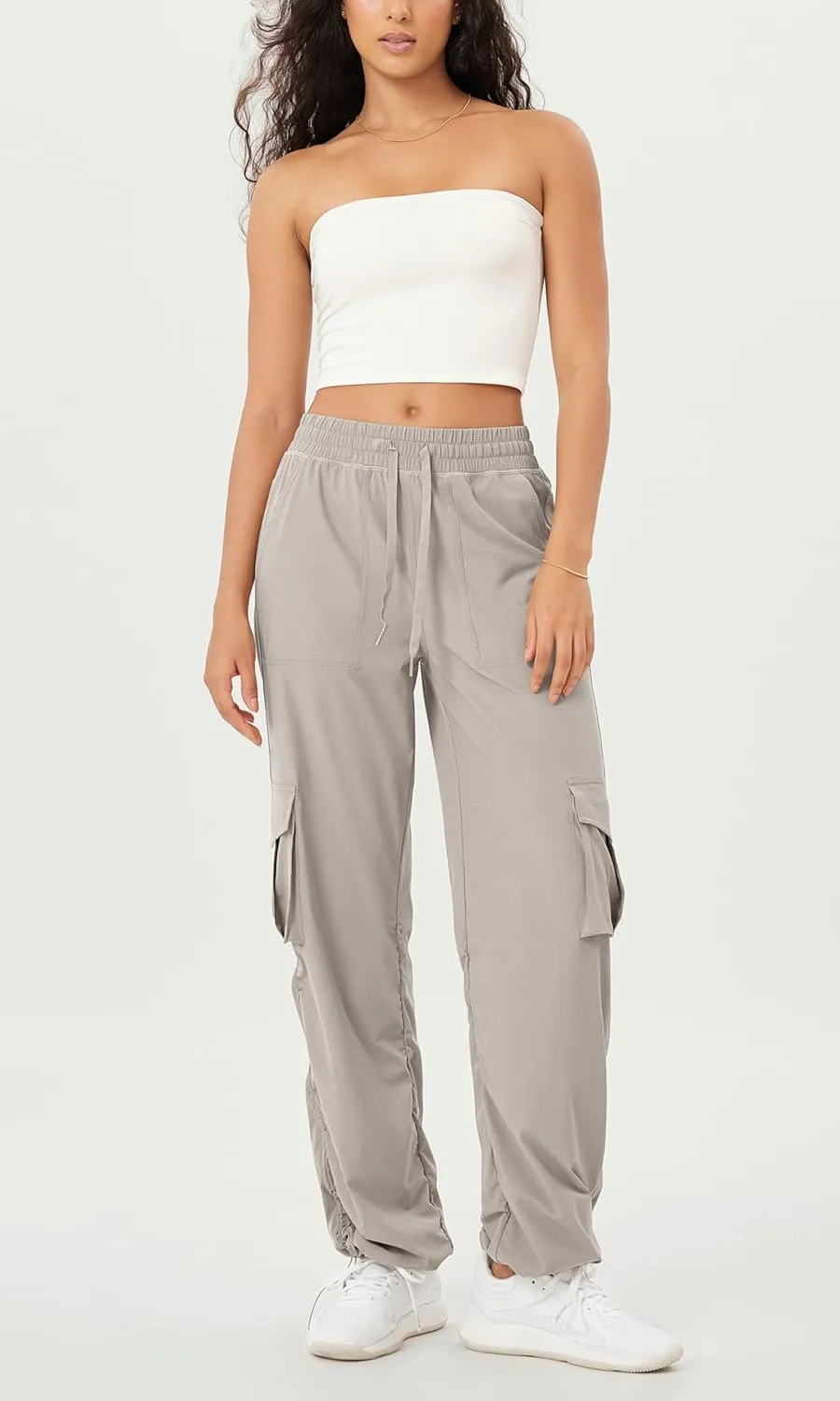 ODODOS Stretch Woven Relaxed Cargo Pants for Women Cinchable Hems Lightweight Casual Sweatpants with Pockets