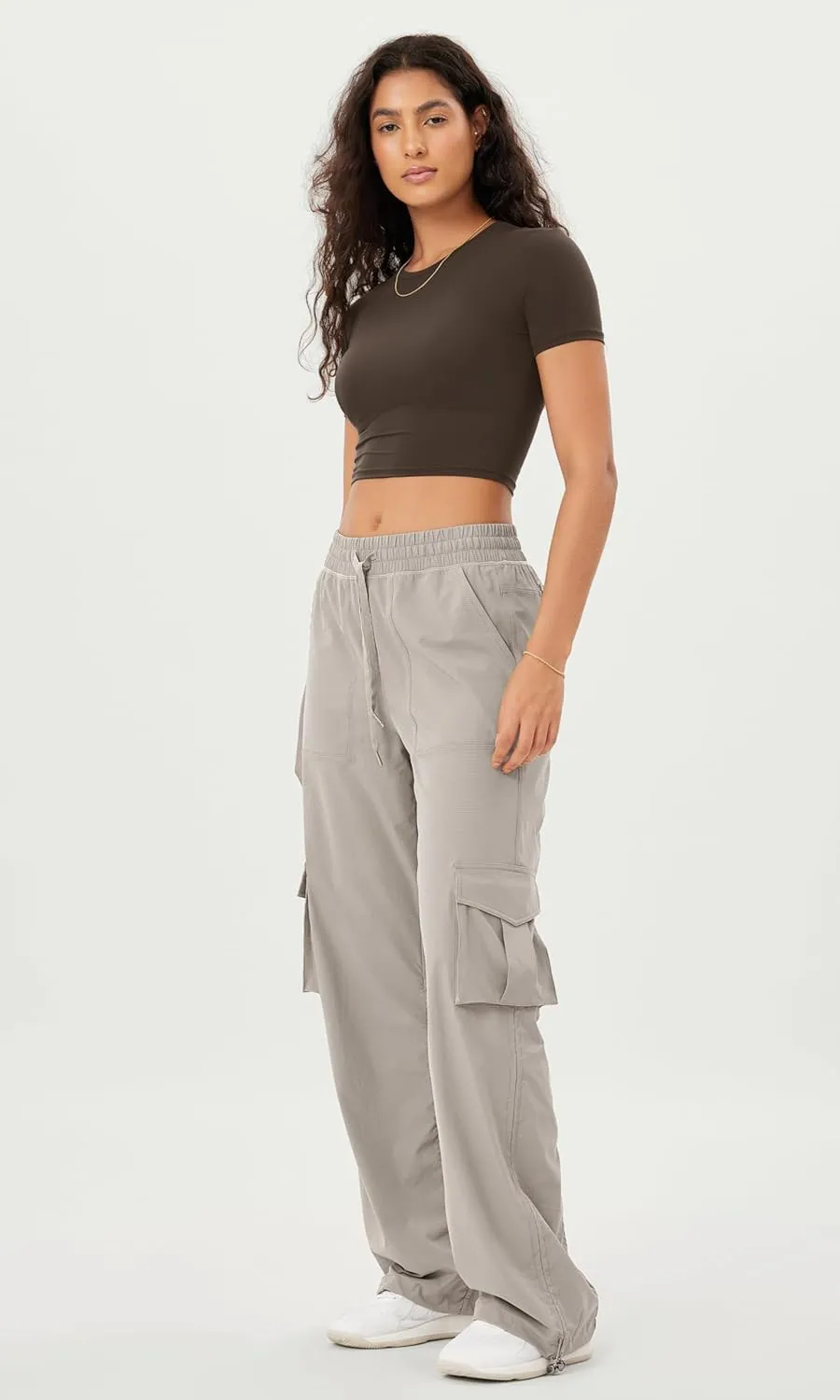ODODOS Stretch Woven Relaxed Cargo Pants for Women Cinchable Hems Lightweight Casual Sweatpants with Pockets