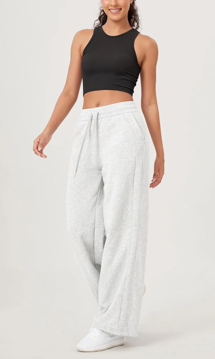 ODODOS Women's Fleece Lined Wide Leg Jogger Pants with Pockets Mid-Rise Relaxed Pull-On Sweatpants