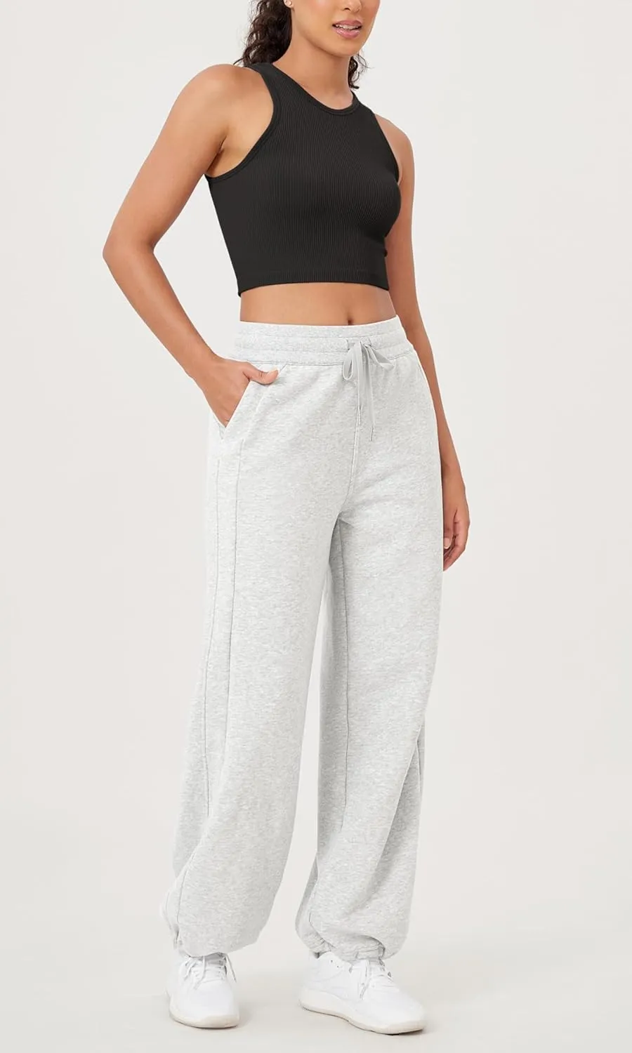 ODODOS Women's Fleece Lined Wide Leg Jogger Pants with Pockets Mid-Rise Relaxed Pull-On Sweatpants