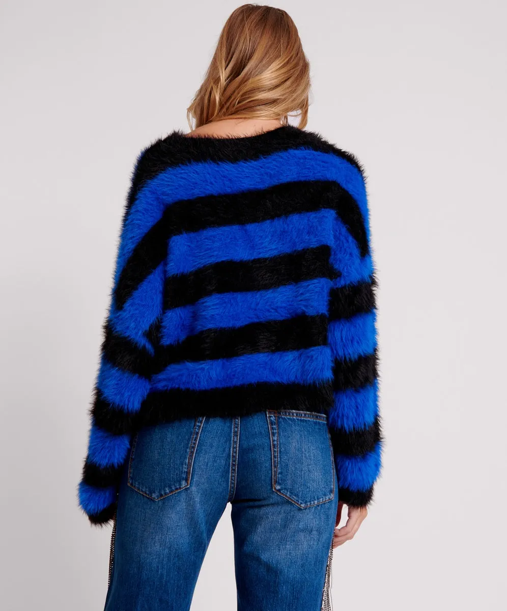 One Teaspoon Krueger Stripe Crop Knit Sweater in Blue/Black - FINAL SALE