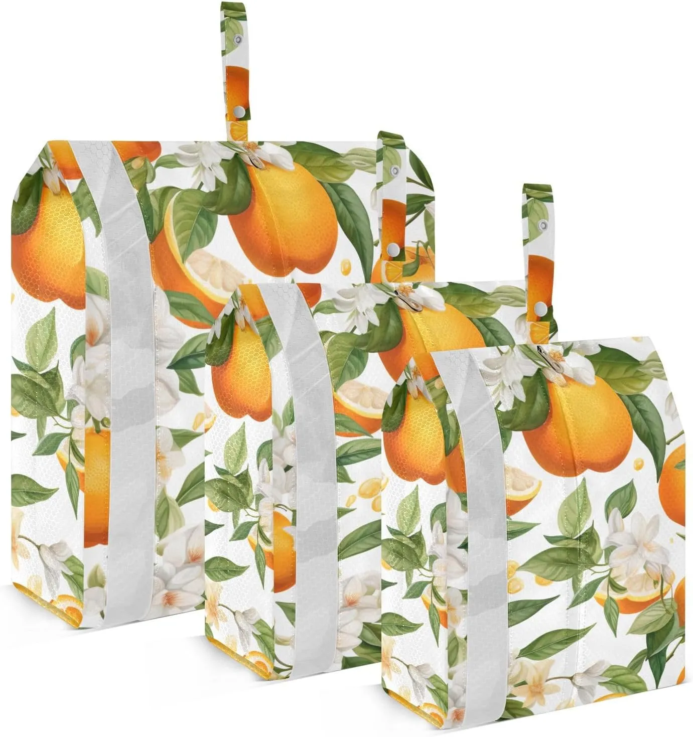 Orange White Flowers Leaves Packing Cubes Lightweight Luggage Organizer with Handle Travel Organizer Bags for Home Storage Travel