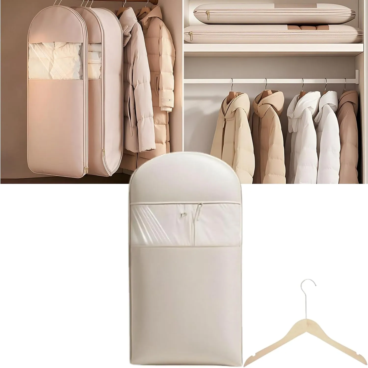 Otherwise Garment Bag, Space Saving Hanging Garment Bag with Self Compression Zipper,Dust Cover Clothes Bags for Down Coat,Space Saver Closet Organizers, for Closet Storage (Pink, L)