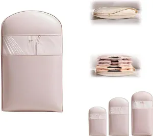Otherwisie Space Saving Hanging Garment Bag with Self Compression Zipper, Dust Cover Clothes Bags for Down Coat (Pink, Beige) (Pink,S)