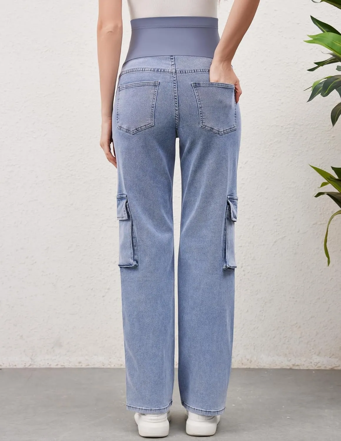 PACBREEZE Women's Maternity Jeans Cargo Straight Leg Relaxed Jeans Over Belly Comfy Denim Pregnancy Pants, S-XXL